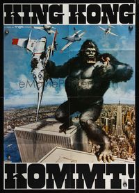 6d740 KING KONG teaser German '76 John Berkey art of BIG Ape on the Twin Towers!