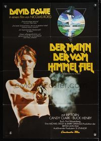 6d785 MAN WHO FELL TO EARTH photo German '76 Nicolas Roeg, shirtless David Bowie shooting gun!