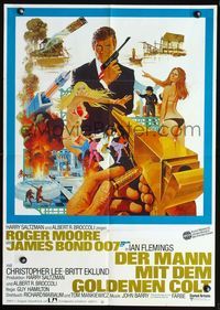 6d787 MAN WITH THE GOLDEN GUN German '74 art of Roger Moore as James Bond by Robert McGinnis!