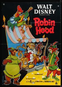 6d885 ROBIN HOOD German '73 Walt Disney animated adventure, cool different cartoon artwork!