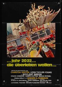 6d910 SOYLENT GREEN German '73 art of Charlton Heston trying to escape riot control by John Solie!