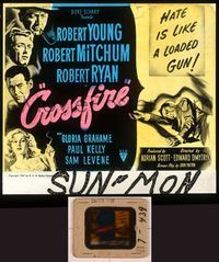 6e016 CROSSFIRE glass slide '47 Robert Young, Robert Mitchum, Robert Ryan, sexy Gloria Grahame!