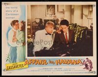 6f299 AFFAIR IN HAVANA LC #6 '57 John Cassavetes & Raymond Burr in white tuxedo sitting at piano!