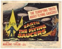 6f112 EARTH VS. THE FLYING SAUCERS TC '56 sci-fi classic, cool art of UFOs & aliens!