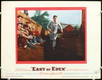 6f056 EAST OF EDEN LC#1 '55 concerned James Dean running past sitting men, John Steinbeck, Kazan!
