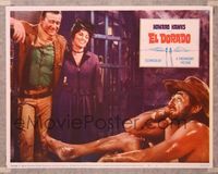 6f429 EL DORADO LC #2 '66 John Wayne & Charlene Holt laugh at Robert Mitchum naked in bath!