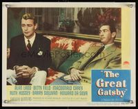 6f457 GREAT GATSBY LC #4 '49 close up of worried Alan Ladd & Macdonald Carey sitting on couch!