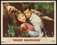 6f458 GREEN MANSIONS LC #3 '59 c/u of Audrey Hepburn & Anthony Perkins in the forbidden forest!