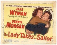6f168 LADY TAKES A SAILOR TC '49 great close up of Jane Wyman hugging Dennis Morgan!