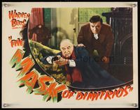 6f555 MASK OF DIMITRIOS LC '44 great c/u of Sydney Greenstreet with gun & scared Peter Lorre!