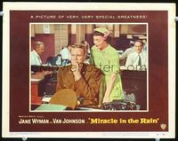 6f567 MIRACLE IN THE RAIN LC #2 '56 close up of Jane Wyman smiling at soldier Van Johnson!