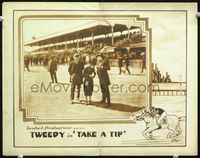 6f722 TAKE A TIP LC '22 Tweedy the Dog, horse racing scene & border art!