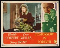 6f751 TOMORROW IS FOREVER LC '45 close up of worried Claudette Colbert reading telegram!