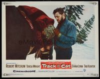 6f754 TRACK OF THE CAT LC #2 '54 close up of bearded Robert Mitchum with tied up man on horse!