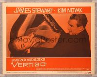 6f772 VERTIGO LC #4 '58 Alfred Hitchcock, close up of James Stewart choking brunette Kim Novak!