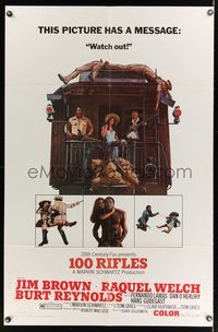 6j005 100 RIFLES 1sh '69 Jim Brown, sexy Raquel Welch, Burt Reynolds!
