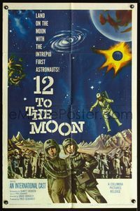 6j006 12 TO THE MOON 1sh '60 land on the moon with the intrepid first astronauts, sci-fi art!