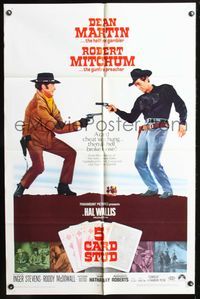 6j012 5 CARD STUD 1sh '68 Dean Martin & Robert Mitchum play poker & point guns at each other!