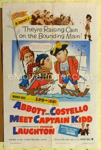 6j017 ABBOTT & COSTELLO MEET CAPTAIN KIDD 1sh '53 art of pirates Bud & Lou with Charles Laughton!