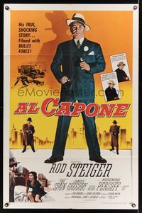 6j023 AL CAPONE 1sh '59 cool comparison of Rod Steiger to the most notorious gangster!