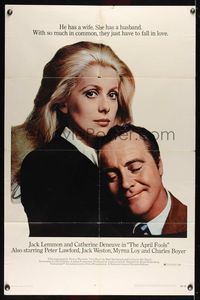 6j038 APRIL FOOLS 1sh '69 Jack Lemmon & Catherine Deneuve are married but not to each other!