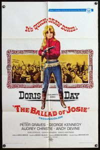 6j053 BALLAD OF JOSIE 1sh '68 great full-length image of quick-draw Doris Day pointing shotgun!