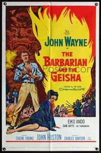 6j057 BARBARIAN & THE GEISHA 1sh '58 John Huston, art of John Wayne with torch & Eiko Ando!