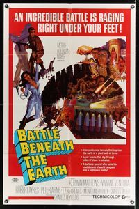 6j060 BATTLE BENEATH THE EARTH 1sh '68 cool sci-fi art of Kerwin Mathews & sexy Viviane Ventura!