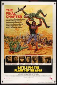 6j061 BATTLE FOR THE PLANET OF THE APES 1sh '73 great sci-fi artwork of war between apes & humans!