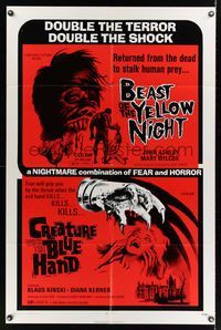6j063 BEAST OF THE YELLOW NIGHT/CREATURE WITH BLUE HAND 1sh '71 wild horror double-bill!