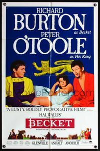6j065 BECKET style B 1sh '64 Richard Burton in the title role, Peter O'Toole, John Gielgud!