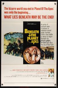 6j069 BENEATH THE PLANET OF THE APES 1sh '70 sci-fi sequel, what lies beneath may be the end!