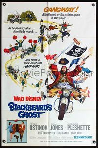 6j077 BLACKBEARD'S GHOST 1sh '68 Walt Disney, artwork of wacky invisible pirate Peter Ustinov!