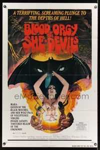 6j079 BLOOD ORGY OF THE SHE DEVILS 1sh '72 Ted V. Mikels, wild sexy horror art!