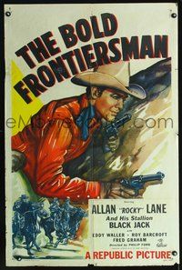 6j085 BOLD FRONTIERSMAN 1sh '48 Allan Rocky Lane w/two guns & horses!