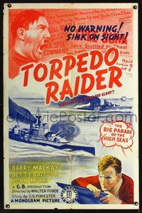 6j088 BORN FOR GLORY 1sh R40 Torpedo Raider, Barry Mackay, stone litho of fighting ships & Hitler!