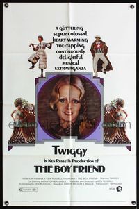 6j092 BOY FRIEND 1sh '71 close-up of sexy Twiggy, directed by Ken Russell!