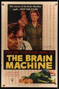6j095 BRAIN MACHINE 1sh '56 Patrick Barr, he's escaped, the man with murder on his mind!