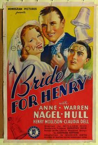 6j104 BRIDE FOR HENRY 1sh '37 Willian Nigh directed, Anne Nagel & Warren Hull w/wedding bells!