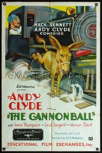 6j136 CANNONBALL 1sh '31 Del Lord & Mack Sennett directed comedy, Andy Clyde's railroad race!