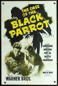 6j139 CASE OF THE BLACK PARROT 1sh '41 William Lundigan, Maris Wrixon, Eddie Foy Jr, dramatic art!