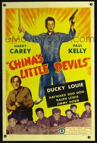 6j151 CHINA'S LITTLE DEVILS 1sh '45 Harry Carey, Paul Kelly & Ducky Louie, kids w/guns!