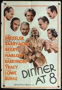 6j200 DINNER AT 8 1sh R62 Marie Dressler, Jean Harlow, John Barrymore & Lionel Barrymore!