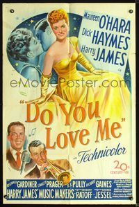 6j202 DO YOU LOVE ME 1sh '46 Maureen O'Hara kisses Dick Haymes, Harry James playing his trumpet!