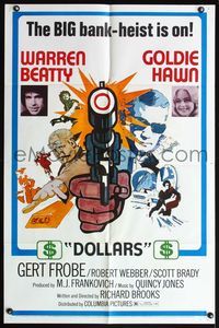 6j004 $ style D 1sh '71 great action art of bank robbers, Warren Beatty & Goldie Hawn!