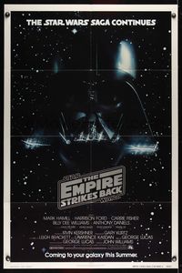 6j233 EMPIRE STRIKES BACK advance 1sh '80 George Lucas sci-fi classic, giant Darth Vader helmet!