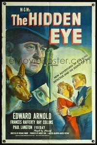 6j351 HIDDEN EYE 1sh '45 blind detective Edward Arnold and Friday the seeing eye dog!