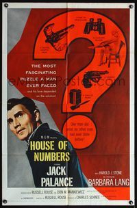 6j371 HOUSE OF NUMBERS 1sh '57 two Jack Palances, sexy Barbara Lang, most amazing get-away ever!