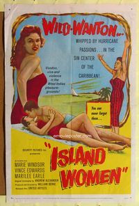 6j407 ISLAND WOMEN 1sh '58 voodoo, vice & violence, sexy tropical wild-wanton Marie Windsor!