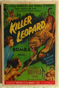 6j428 KILLER LEOPARD 1sh '54 Sheffield as Bomba the Jungle Boy, a thousand savage perils!